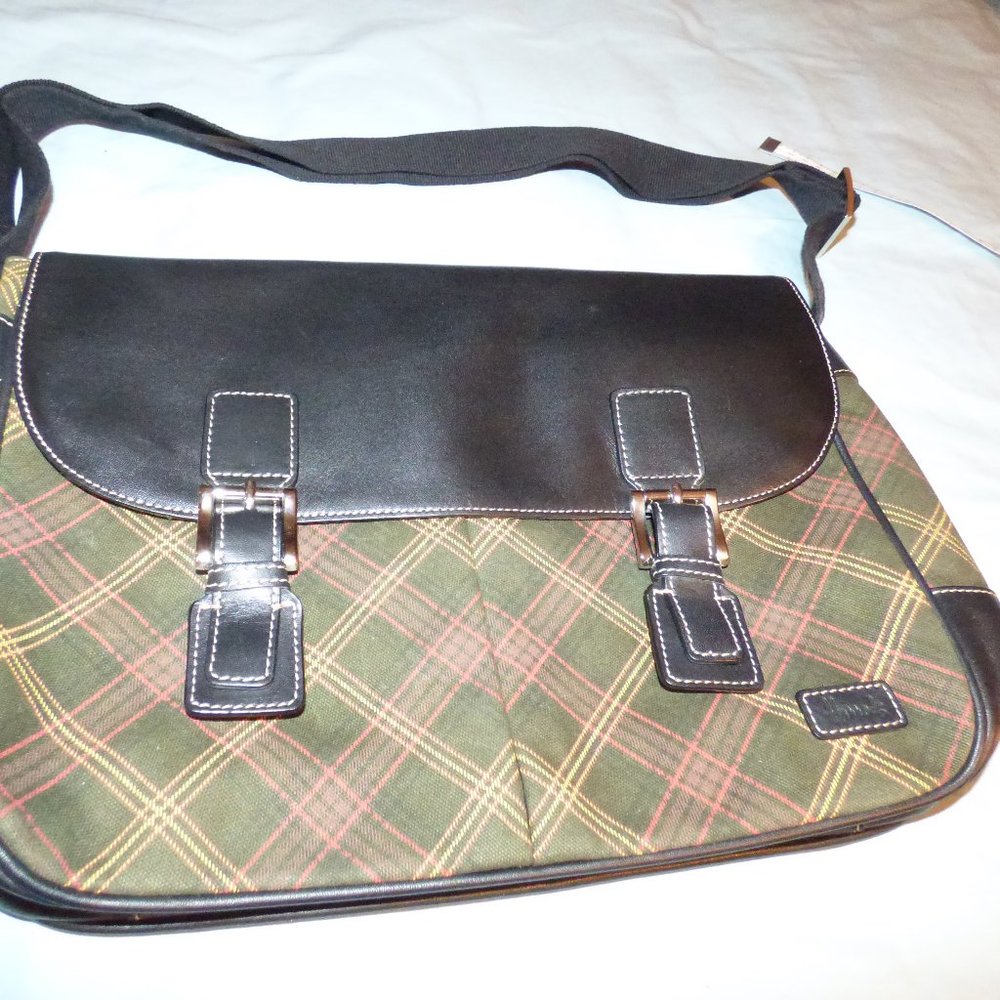 Harrods Satchel in Harrods tartan / plaid with adjustable strap